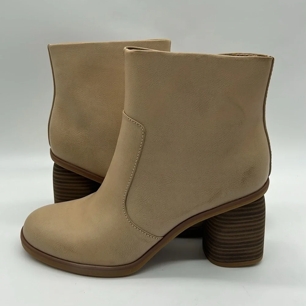 Korks Destiny Vegan Ankle Boots Cream Block Heel Zip | Women’s US 10 | NWB - Picture 11 of 14